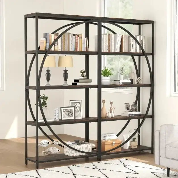 Libreria Industriale a 5 Ripiani Mobile Scaffale ad Arco in Metallo Marrone Rustico Robusto per Casa e Ufficio
