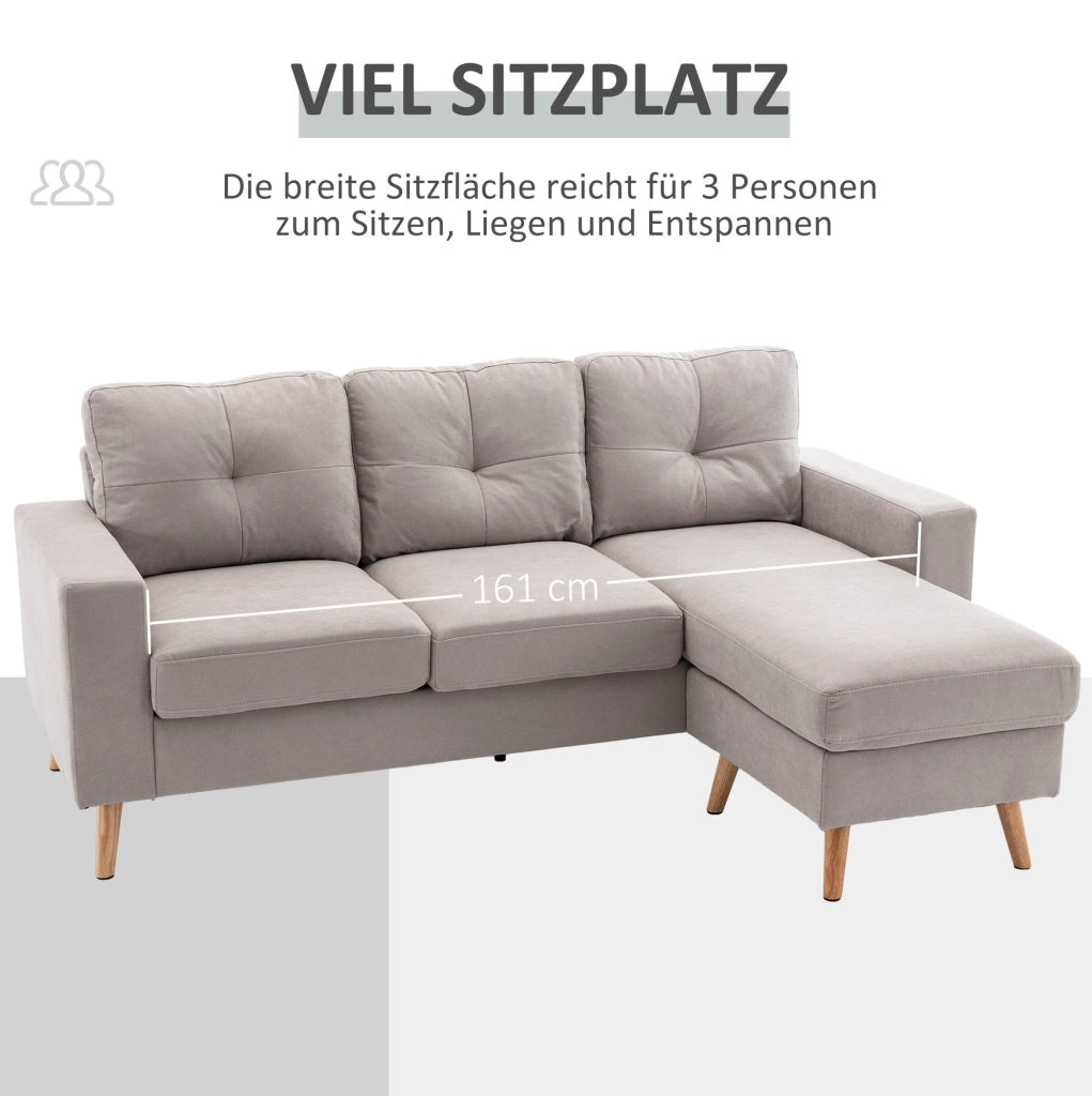 Divano angolare a 3 posti con chaise longue reversibile grigio chiaro