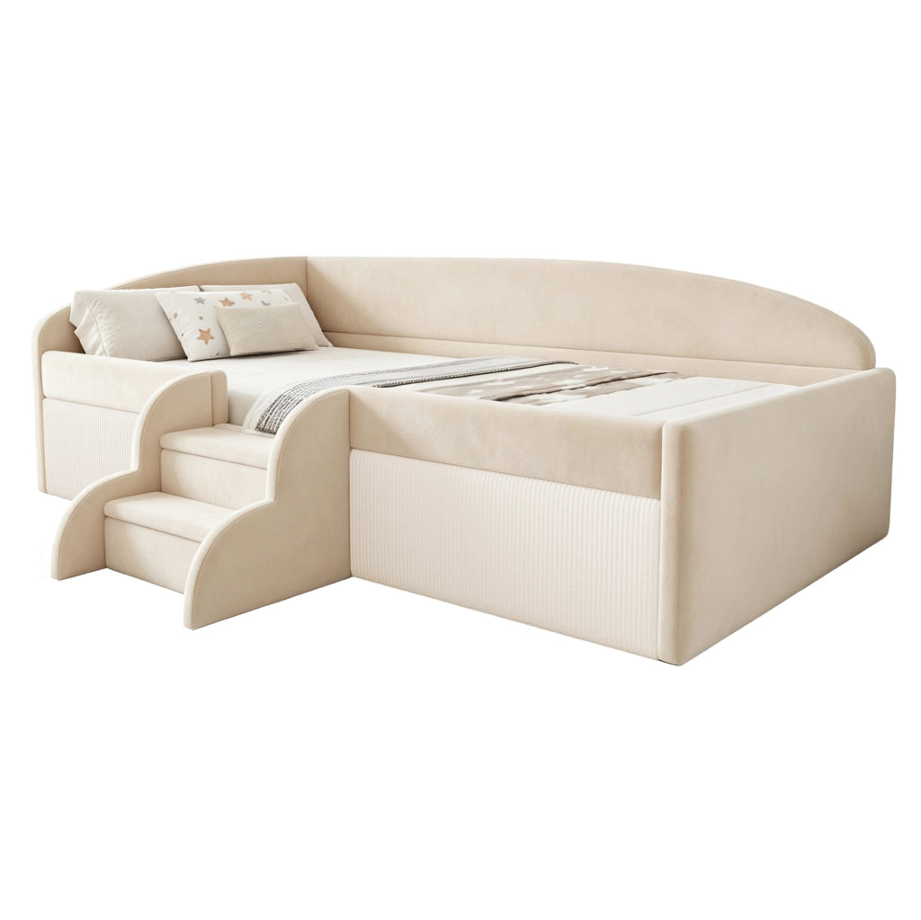 Letto imbottito per bambini 90x190 cm con sponde e gradini