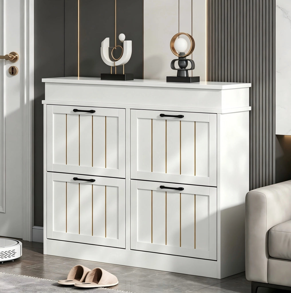 Scarpiera sottile a 4 ribalte con 8 scomparti, bianco