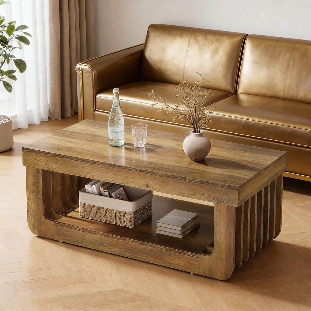 Tavolino da caff¨¨ a 2 ripiani 120x60x45 cm in MDF marrone con ripiano inferiore