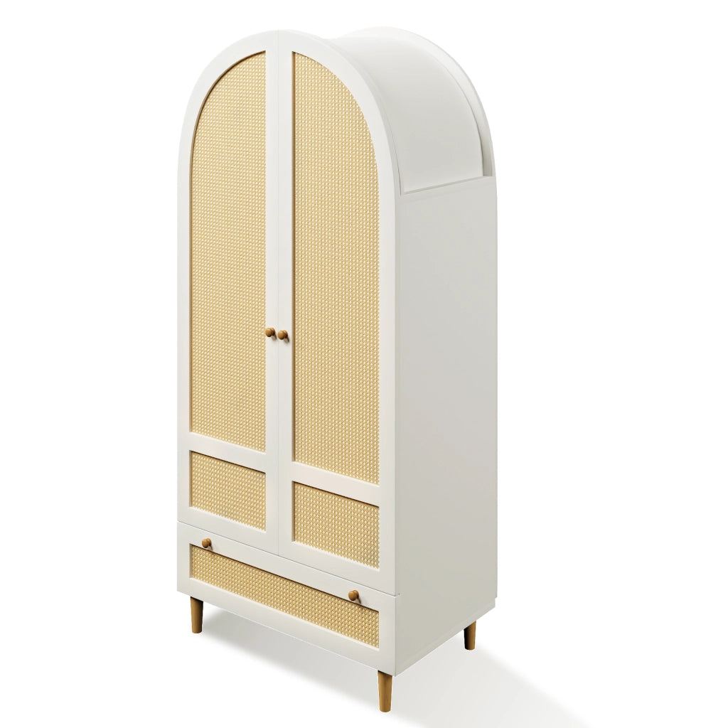 Armadio con ante; asta appendiabiti e 1 cassetto; design ad arco; per camera e ingresso; in MDF bianco; 80 × 50 × 180 cm