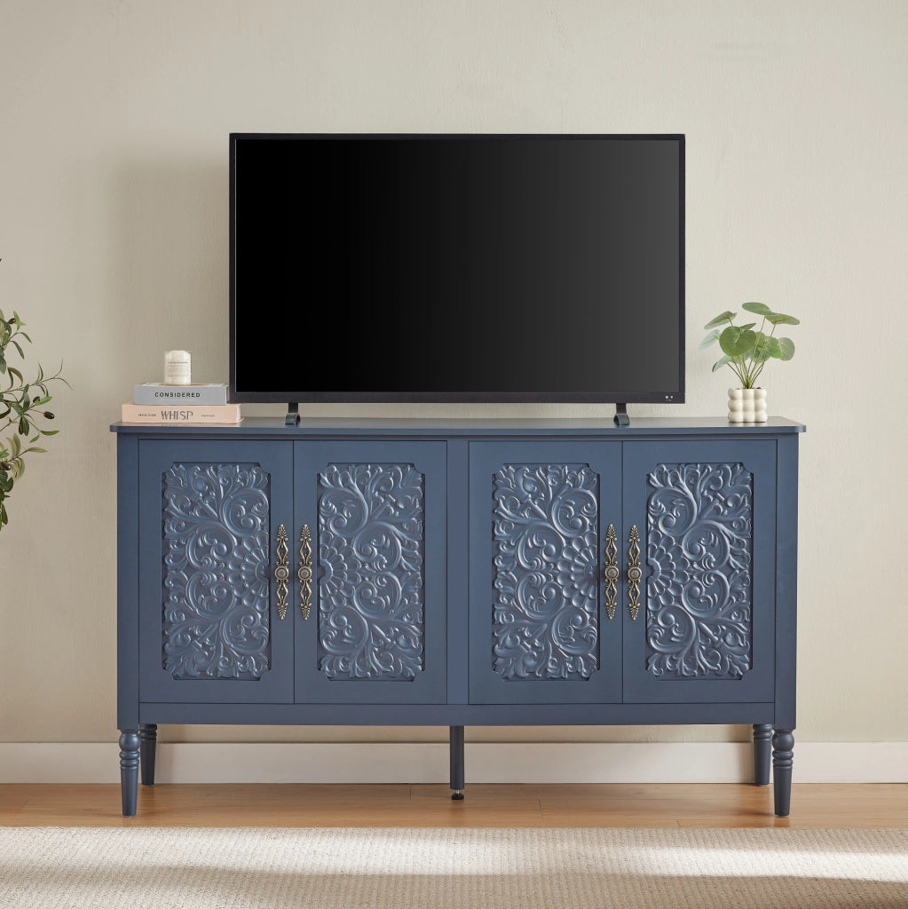 CREDENZA 160x40x89 cm Blu Navy in Truciolare con Rilievi Retrò
