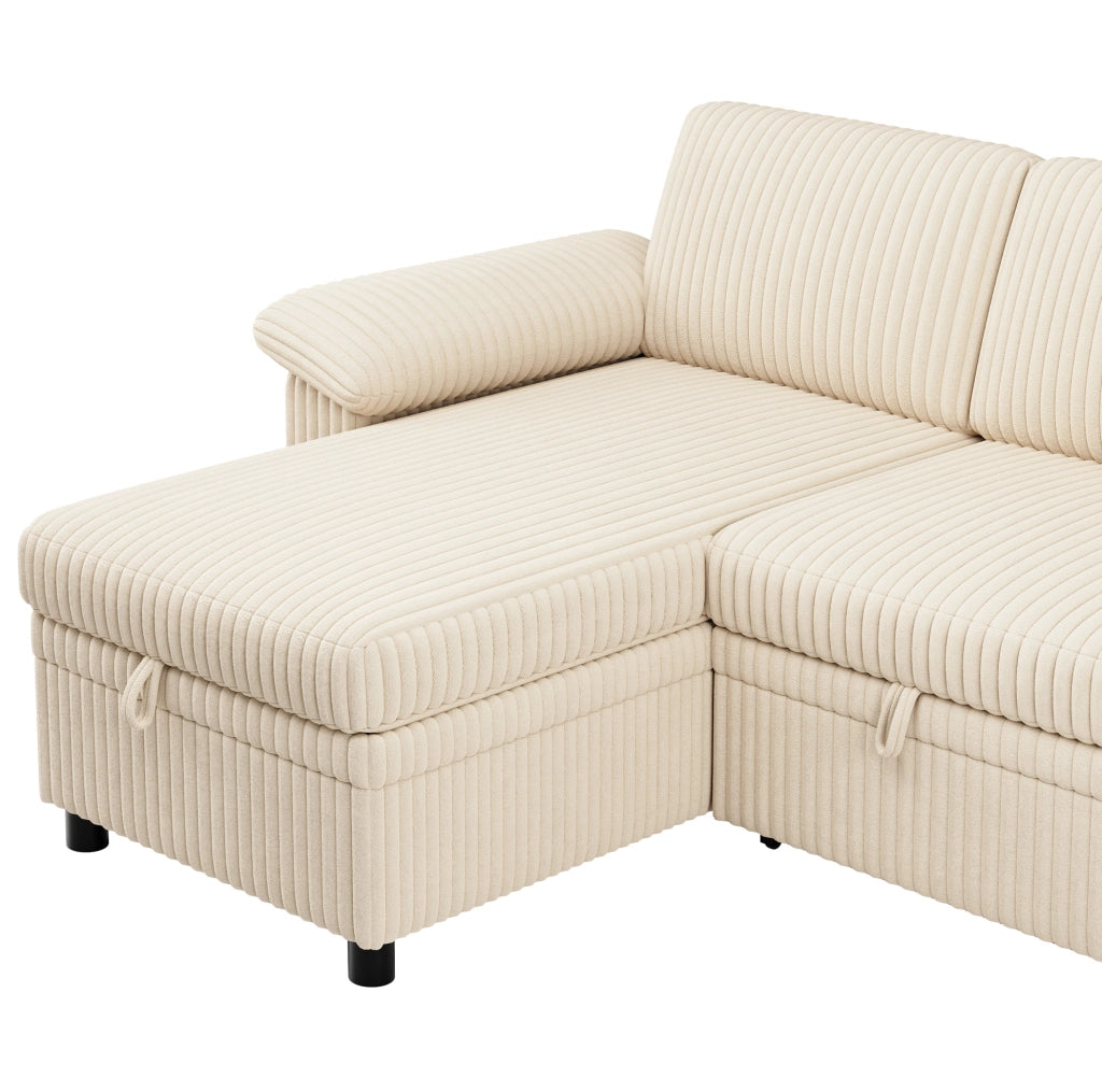 Divano angolare modulare 3 posti con letto estraibile; beige; USB e Type-C