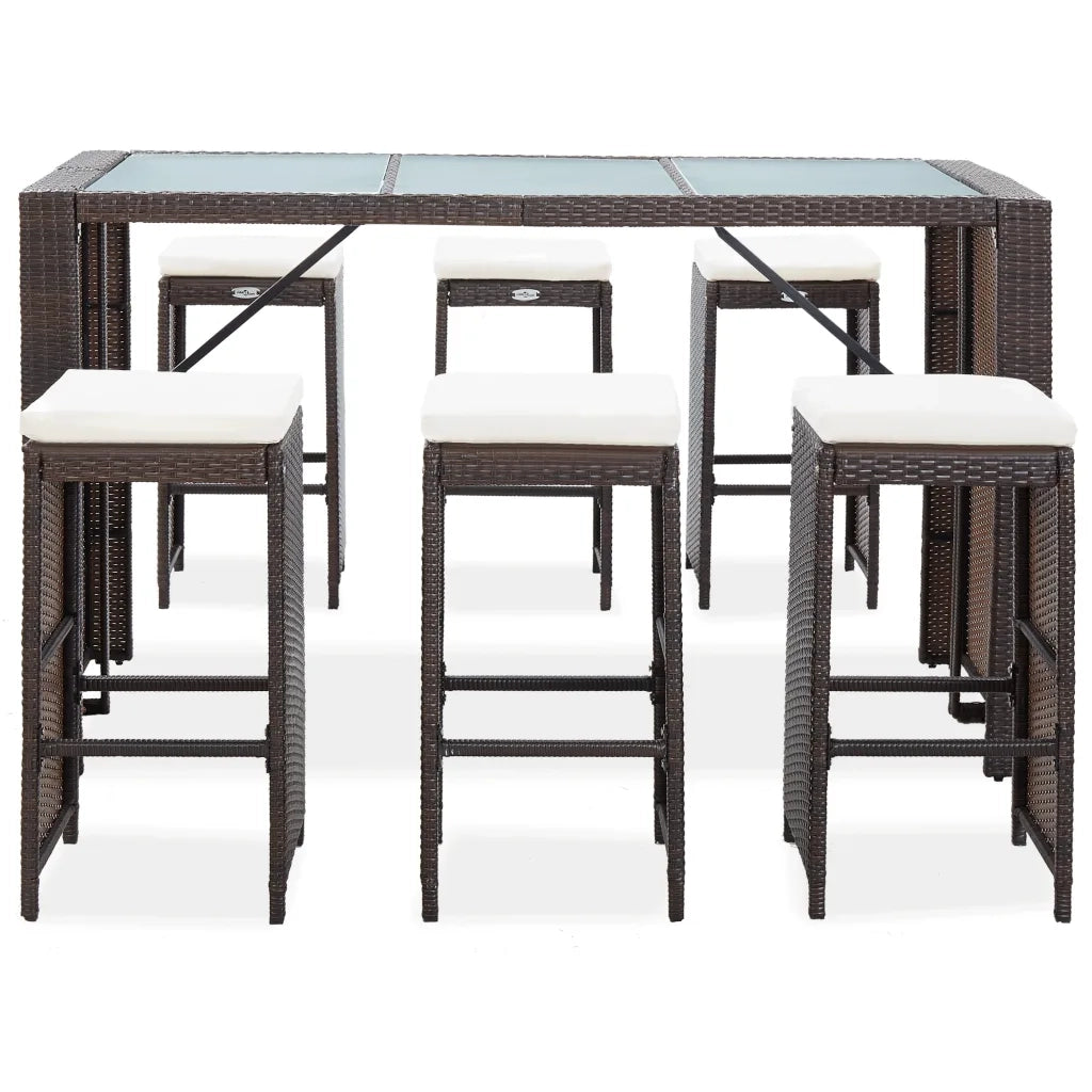 Set da Bar da Giardino 7 pz con Cuscini in Polyrattan Marrone 49559