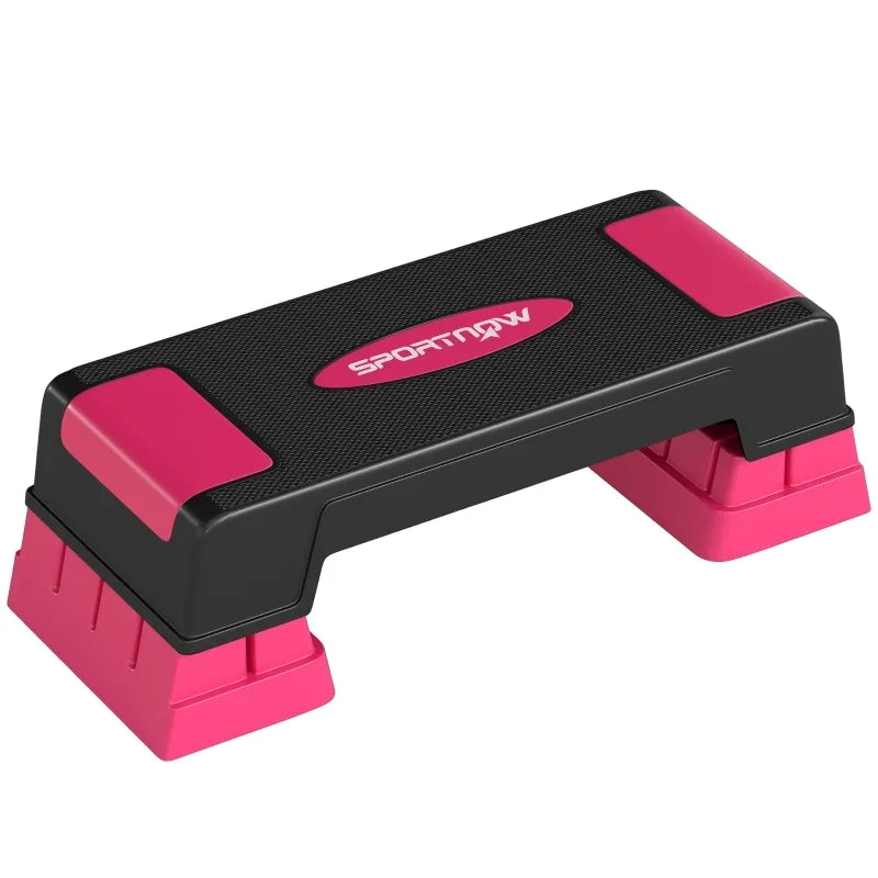 Step Fitness Aerobica Regolabile in Altezza con 3 Livelli (12/17,5/22,5 cm), Tappetino Antiscivolo Nero e Rosa