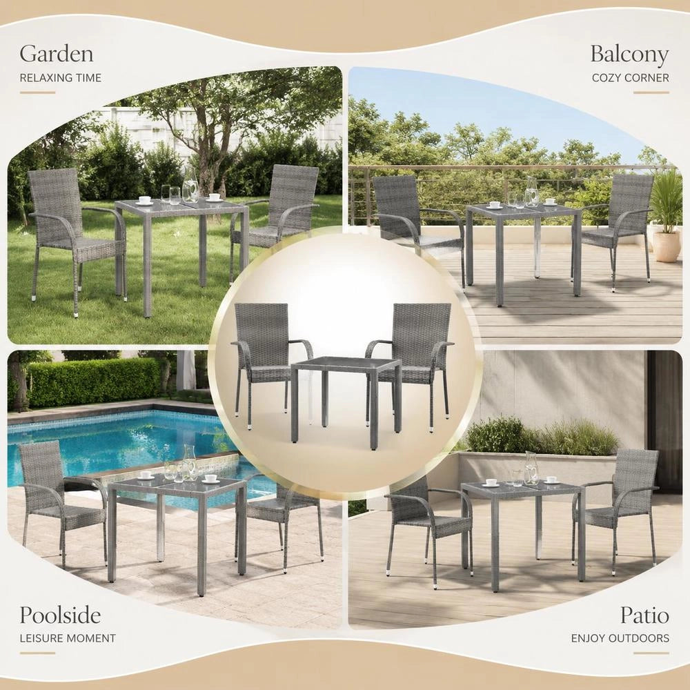 Stackable Garden Chairs, Set Of 2, Grey Poly Rattan
