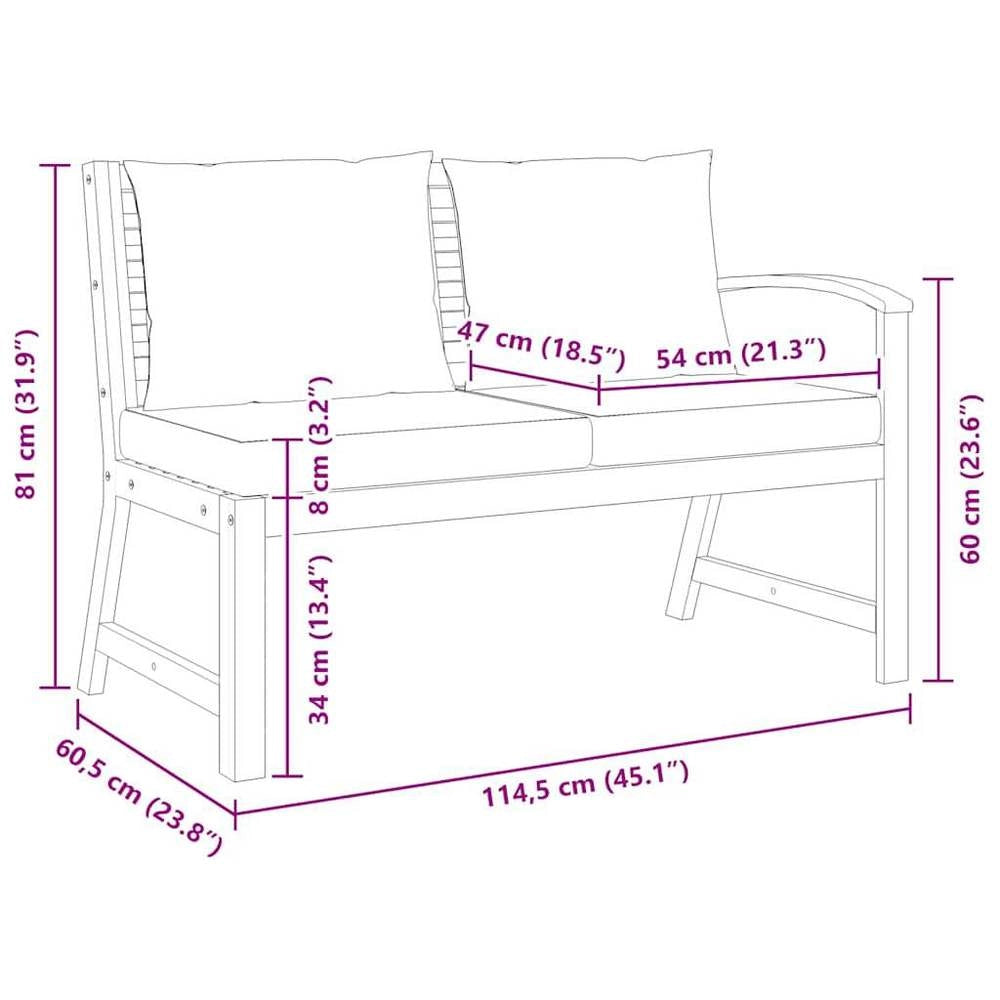 Garden Bench 114.5 Cm With Cream Cushion, Solid Acacia Wood