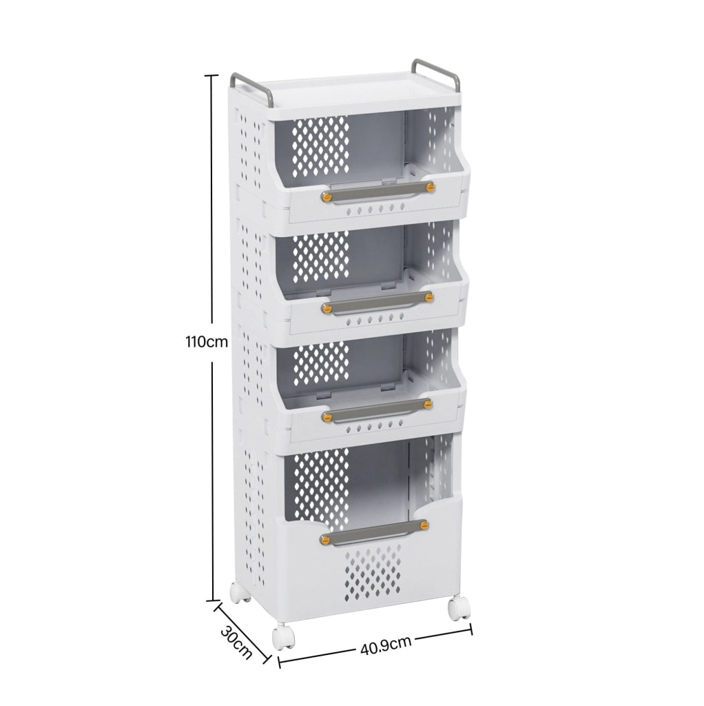 Carrello portaoggetti mobile in polipropilene grigio crema con ruote e freni