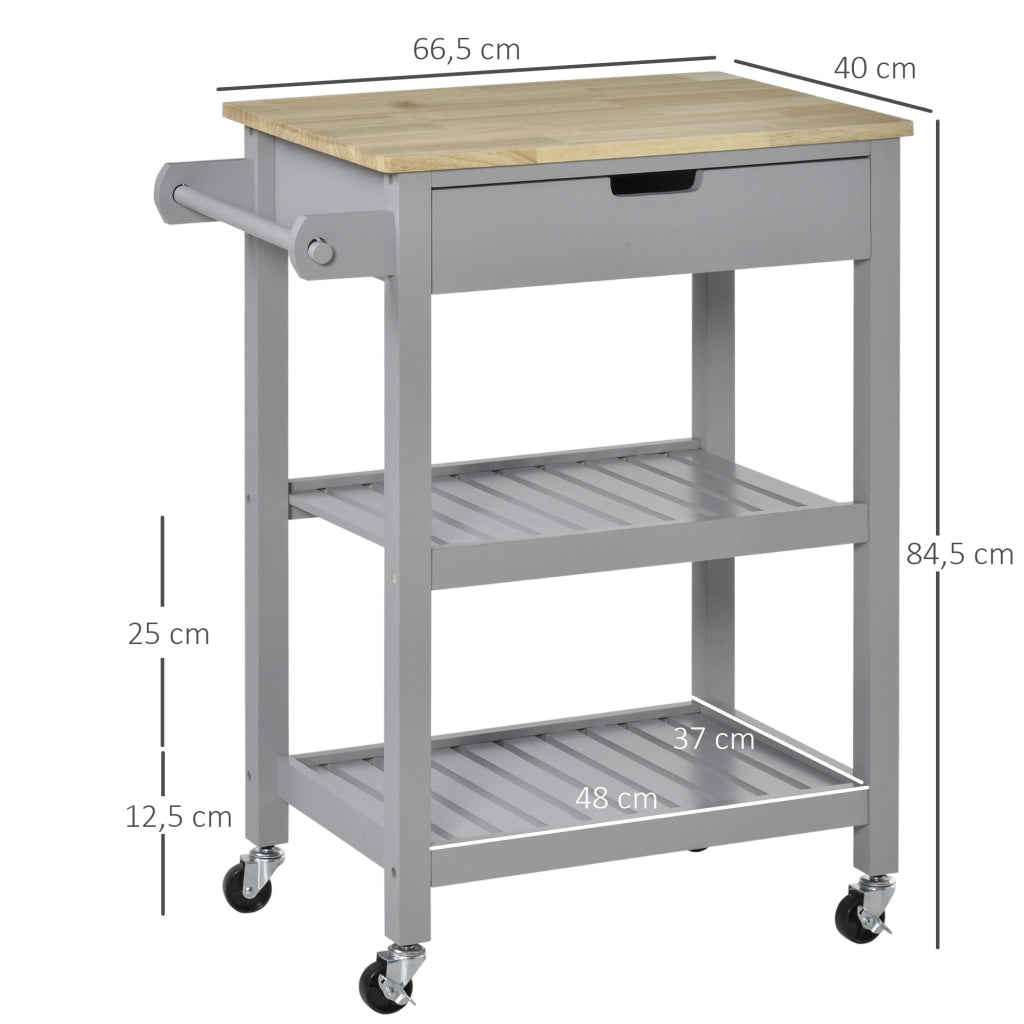 Carrello da cucina con ripiani in legno di hevea ¨C Minimal ¨C 2 ripiani, 1 cassetto e 1 porta strofinacci