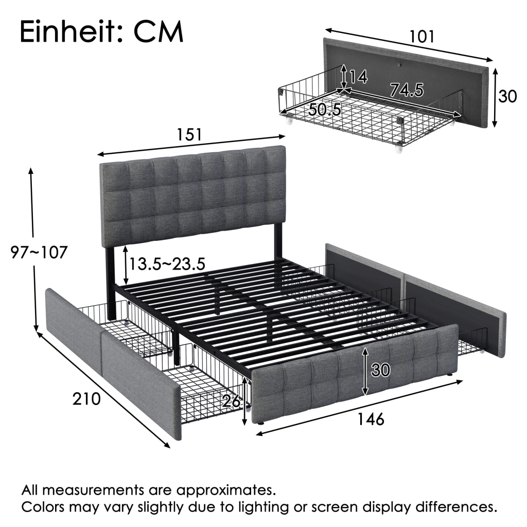 Letto matrimoniale contenitore 140x200 cm grigio
