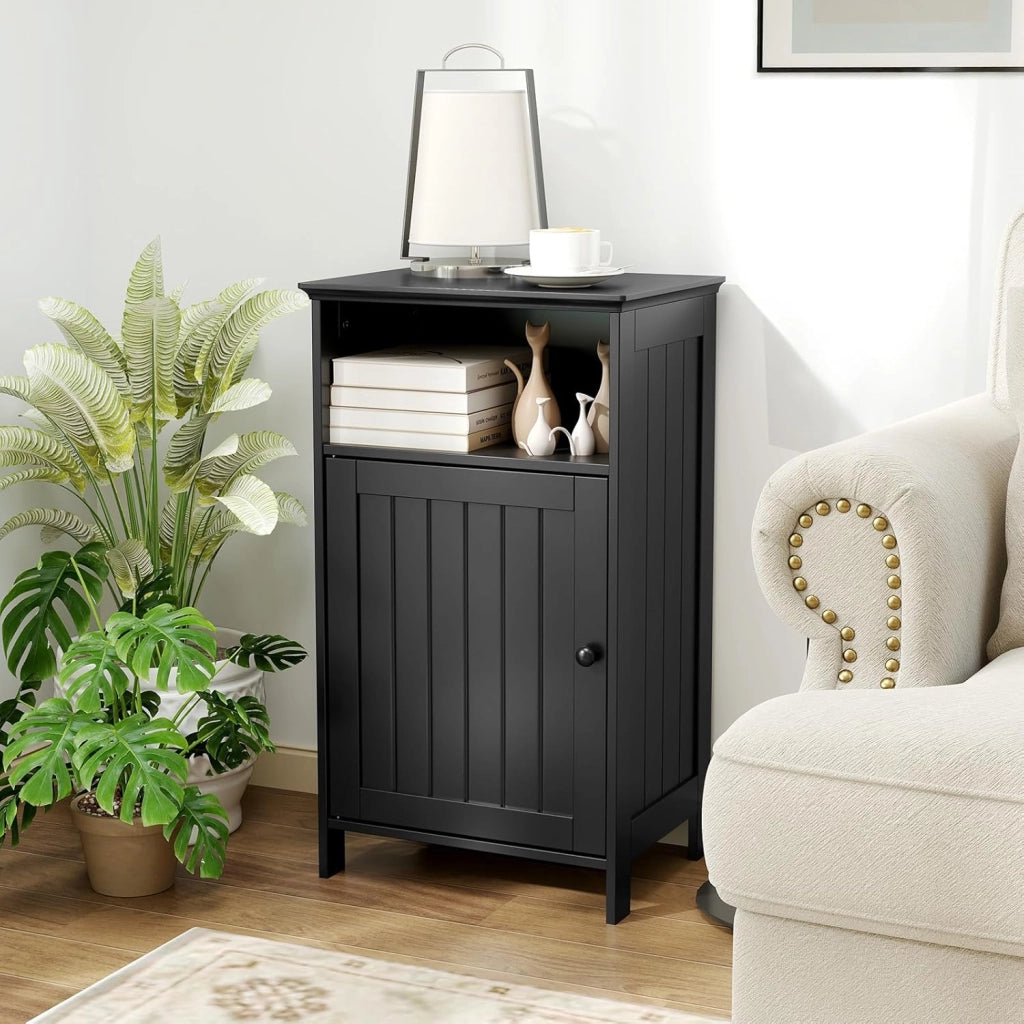 Mobile bagno, Armadietto 40 x 30 x 70cm Multiuso e Salvaspazio con Ante e Mensola Regolabile, Mobiletto in Legno per Soggiorno, Camera da letto e Ufficio (Nero)