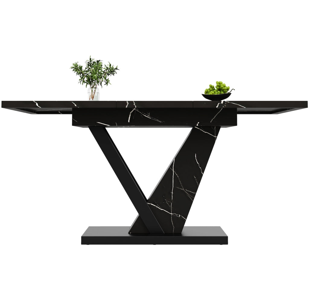 Tavolo da pranzo allungabile 120-160x75 cm MDF effetto marmo nero, metallo, 4-6 persone