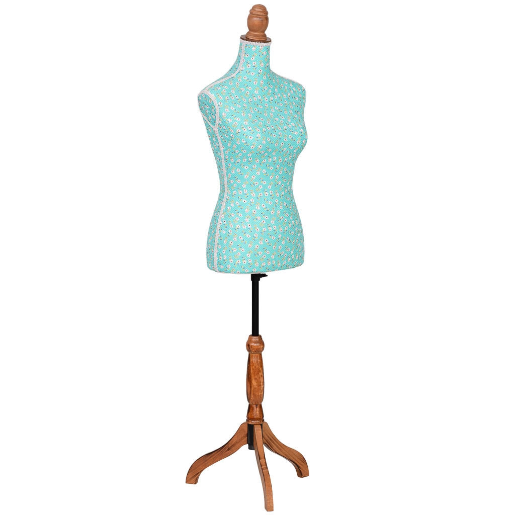 Manichino in legno e gommapiuma con tessuto multicolore 37.5x24x168 cm