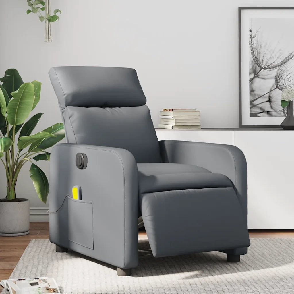 Poltrona Massaggiante | Sedia Relax Elettrica Reclinabile Grigio Similpelle