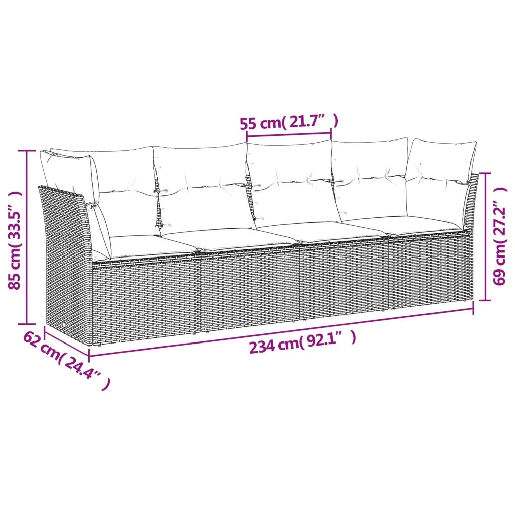 Set Divano da Giardino 4pz | Set Salotto da Giardino con Cuscini Grigio Chiaro Polyrattan