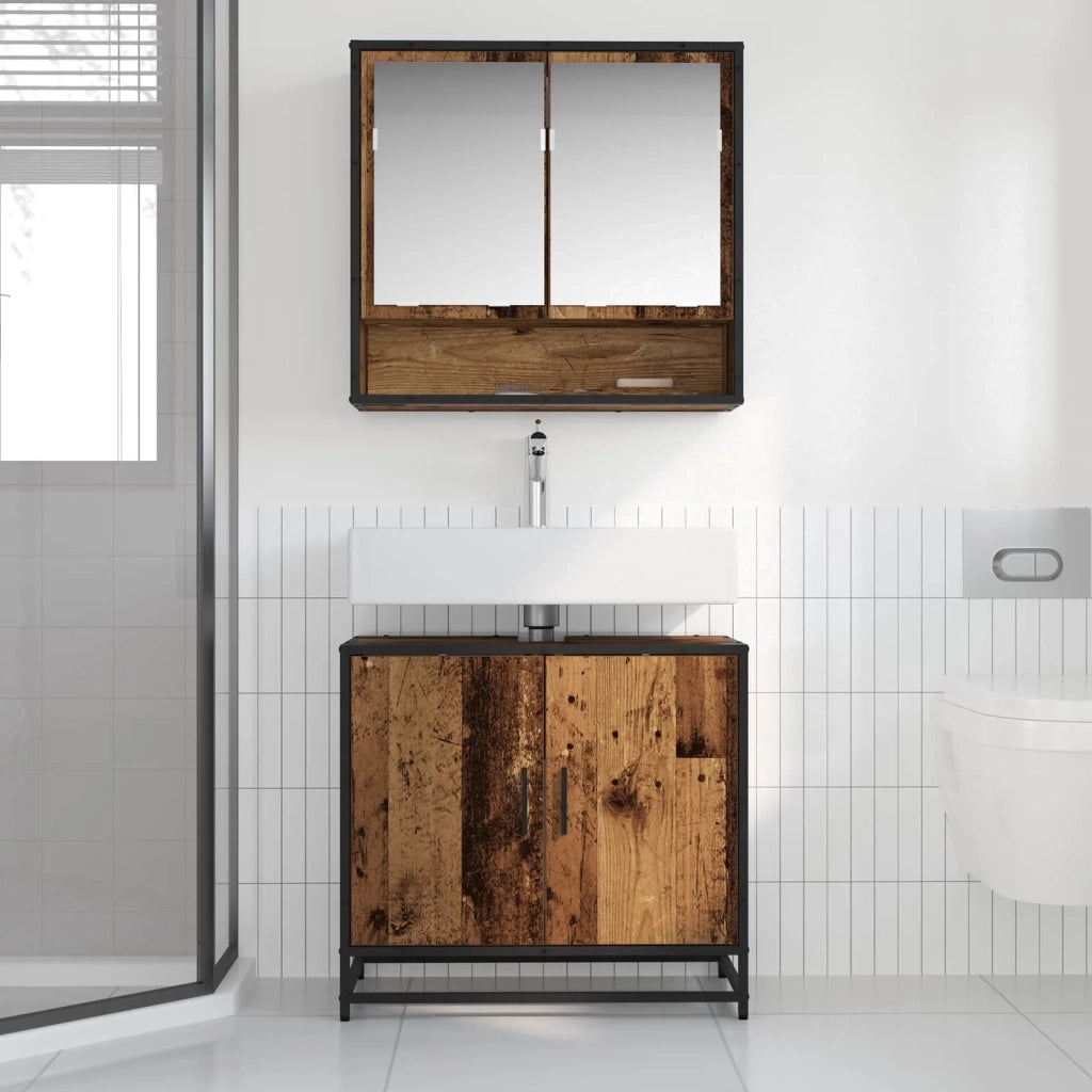 Set di mobili per il bagno con lo scaffale 2 pcs Legno vecchio