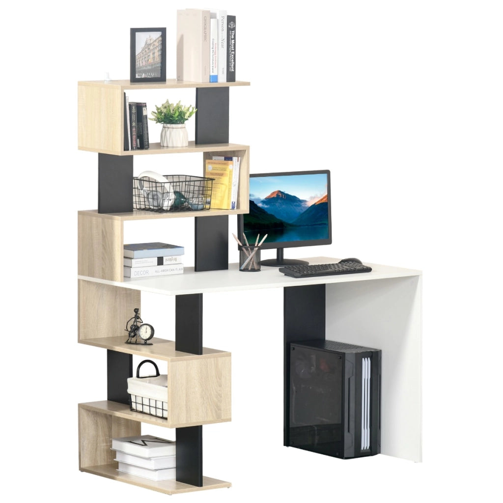 EasyComfort Scrivania con Libreria per Camera, Scrivania Ufficio, Scrivania Porta PC in Legno Multicolore, 120x60x148cm