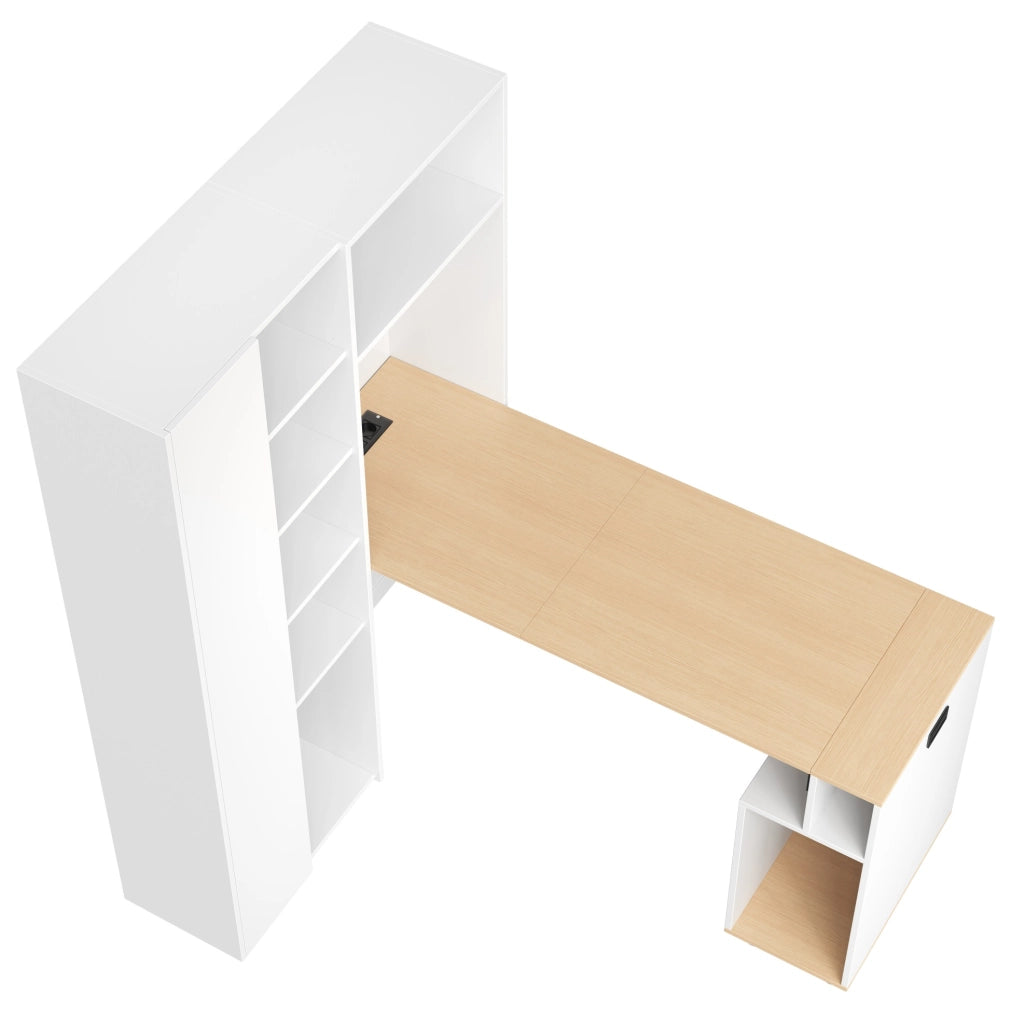 Scrivania pieghevole 2 in 1 con libreria, presa UE e USB in MDF bianco 104,5x30,5x160 cm