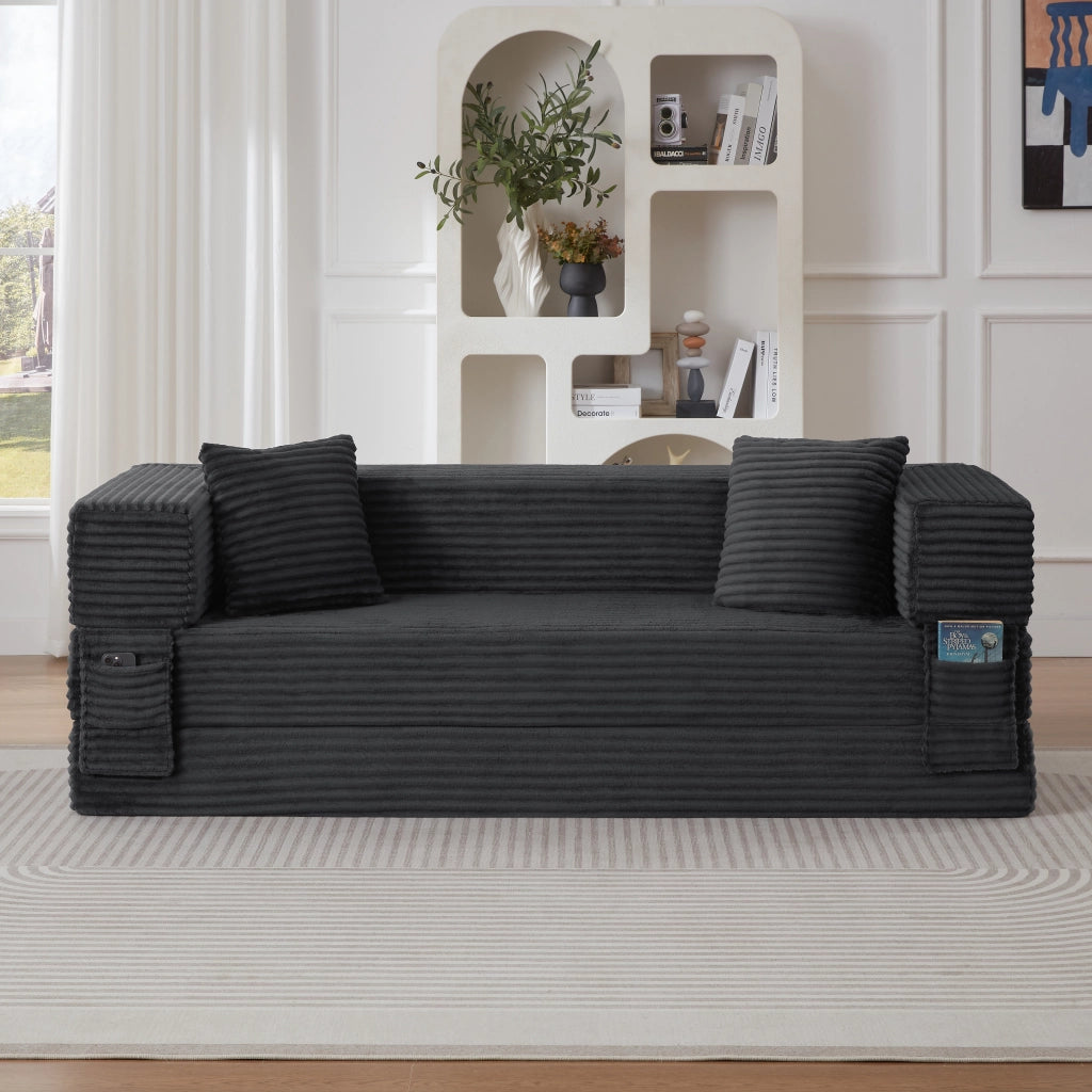 Divano letto trasformabile in schiuma ad alta densità; design quadrato classico; grigio scuro
