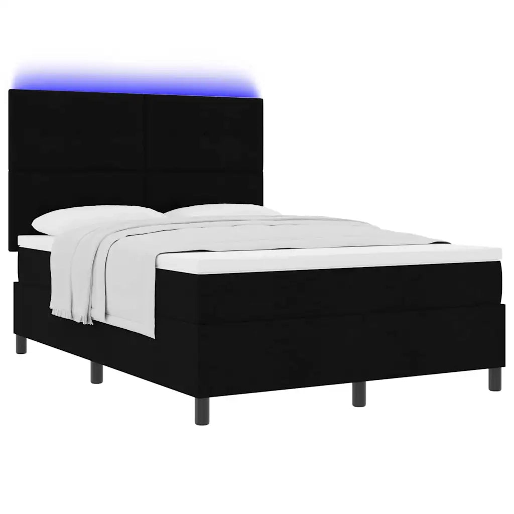 Letto a molle con materasso con led Nero 140 x 200 cm Tessuto