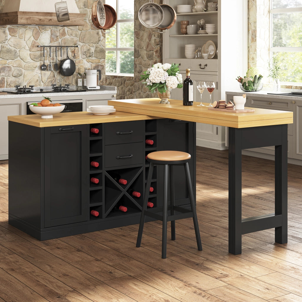 Tavolo da pranzo girevole con contenitore in MDF e metallo nero per cucina e sala da pranzo 120 × 40 × 73,8 cm