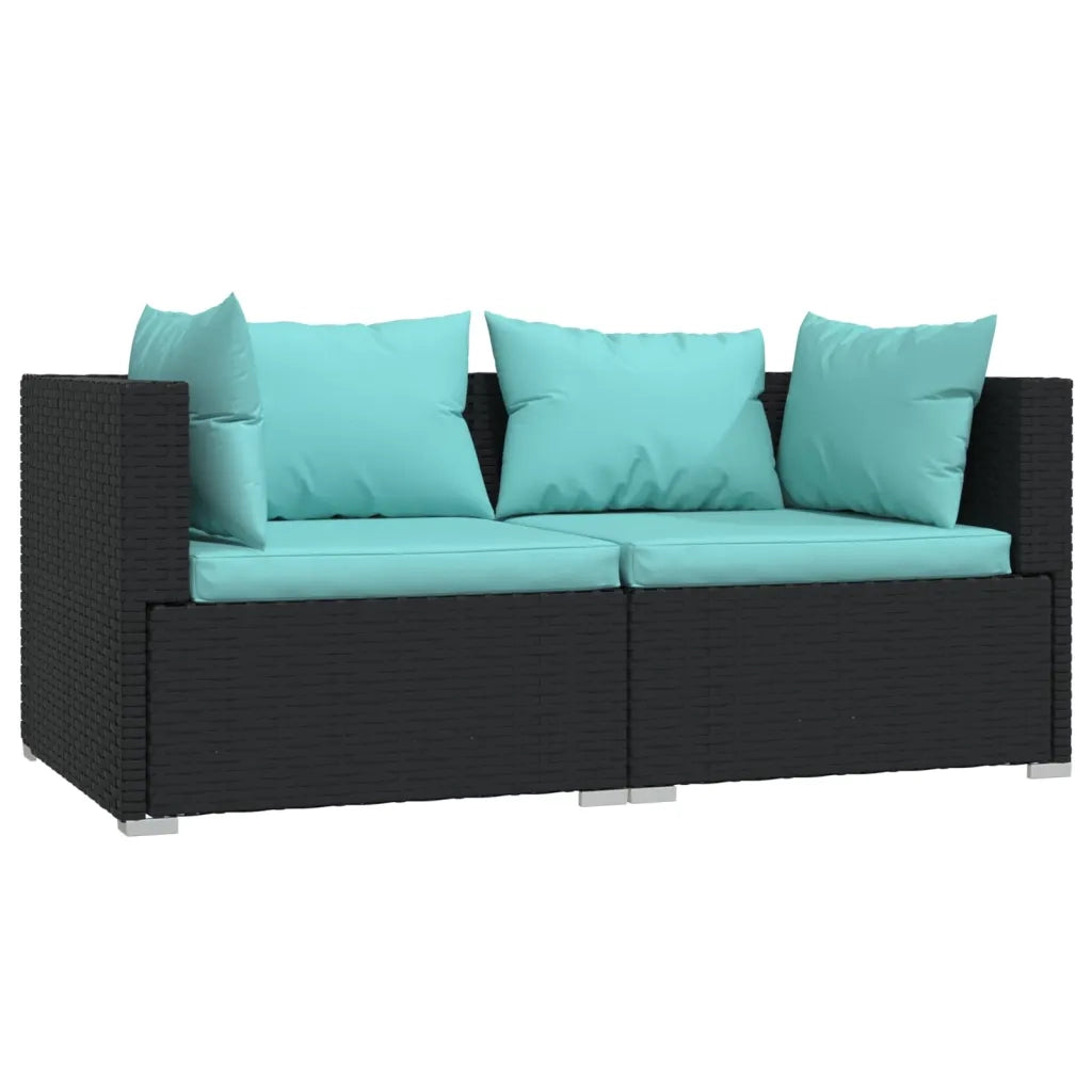 Divano a 2 Posti con Cuscini in Polyrattan Nero 317531