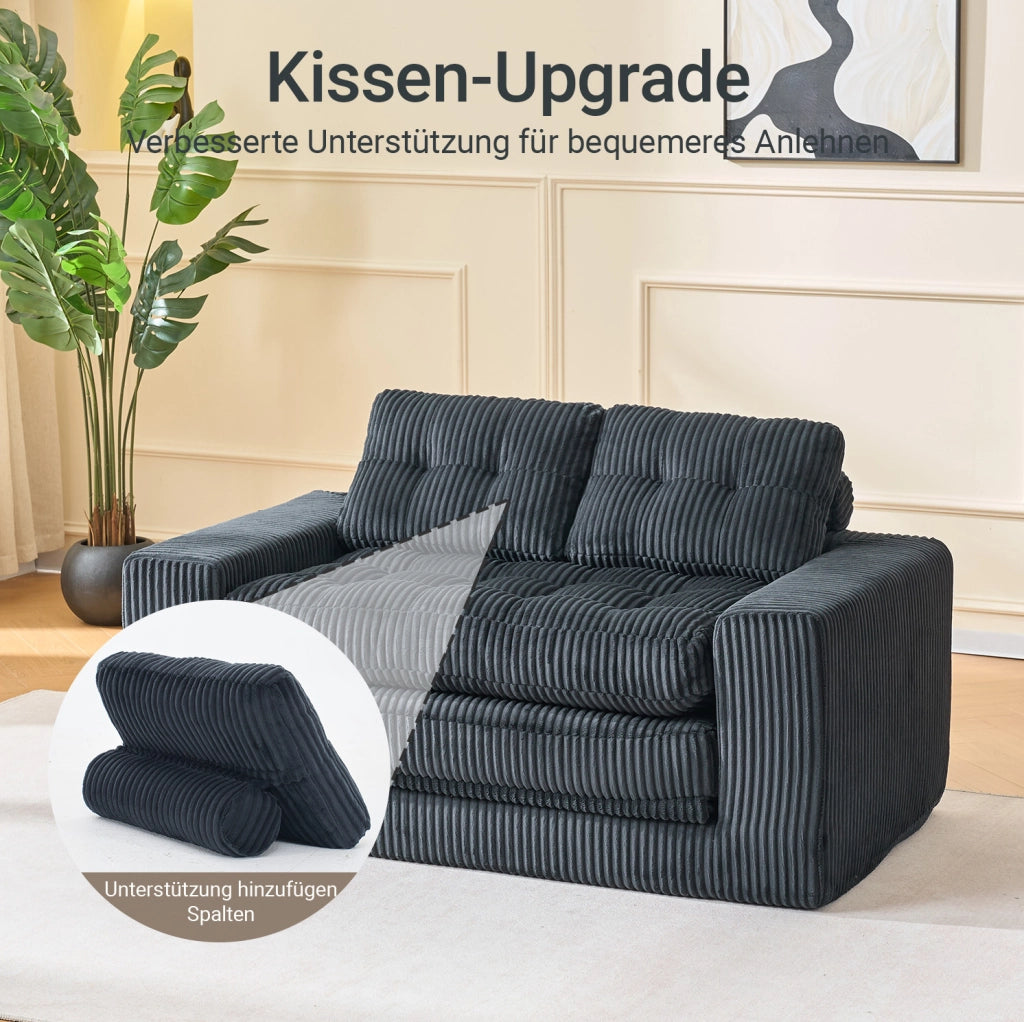 Divano Letto 2 Posti in Velluto a Coste con Memory Foam – Design senza Cornice, Compatto per Piccoli Spazi e Home Office