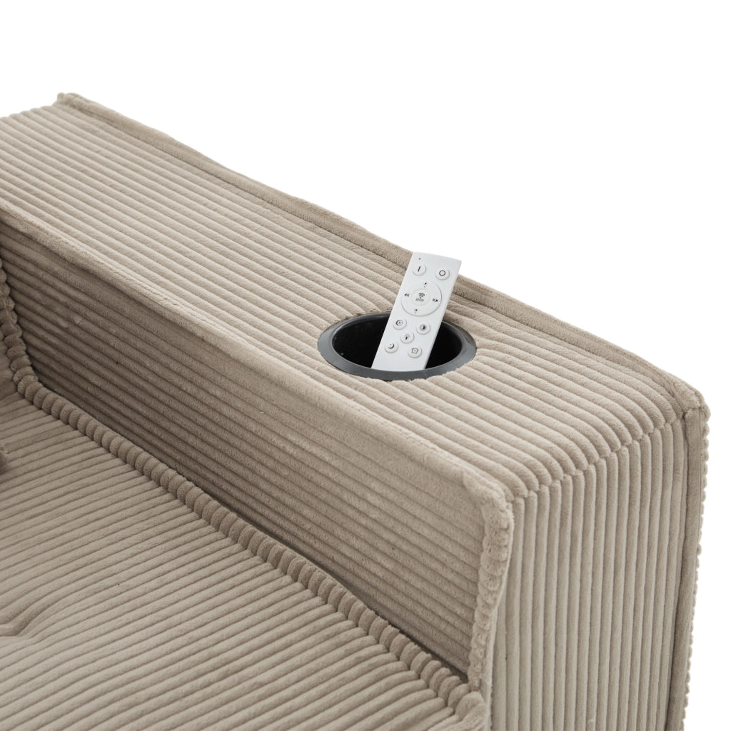 Divano basso 162x78x66 cm in velluto a coste khaki con 2 cuscini