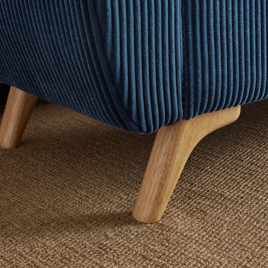 PANCA Contenitore Pieghevole in Velluto a Coste Blu con Gambe in Legno