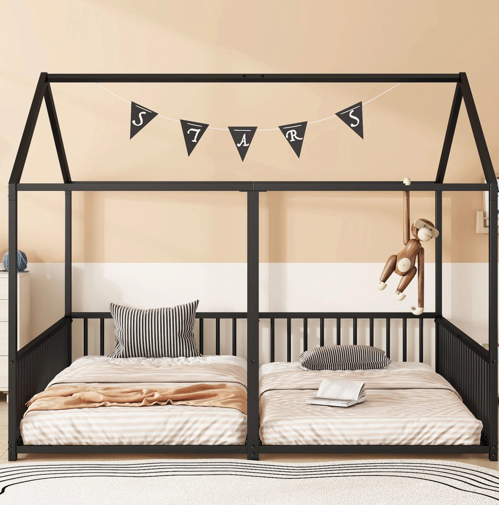 LETTO a casetta con sponde e scala 90x200 cm in metallo nero