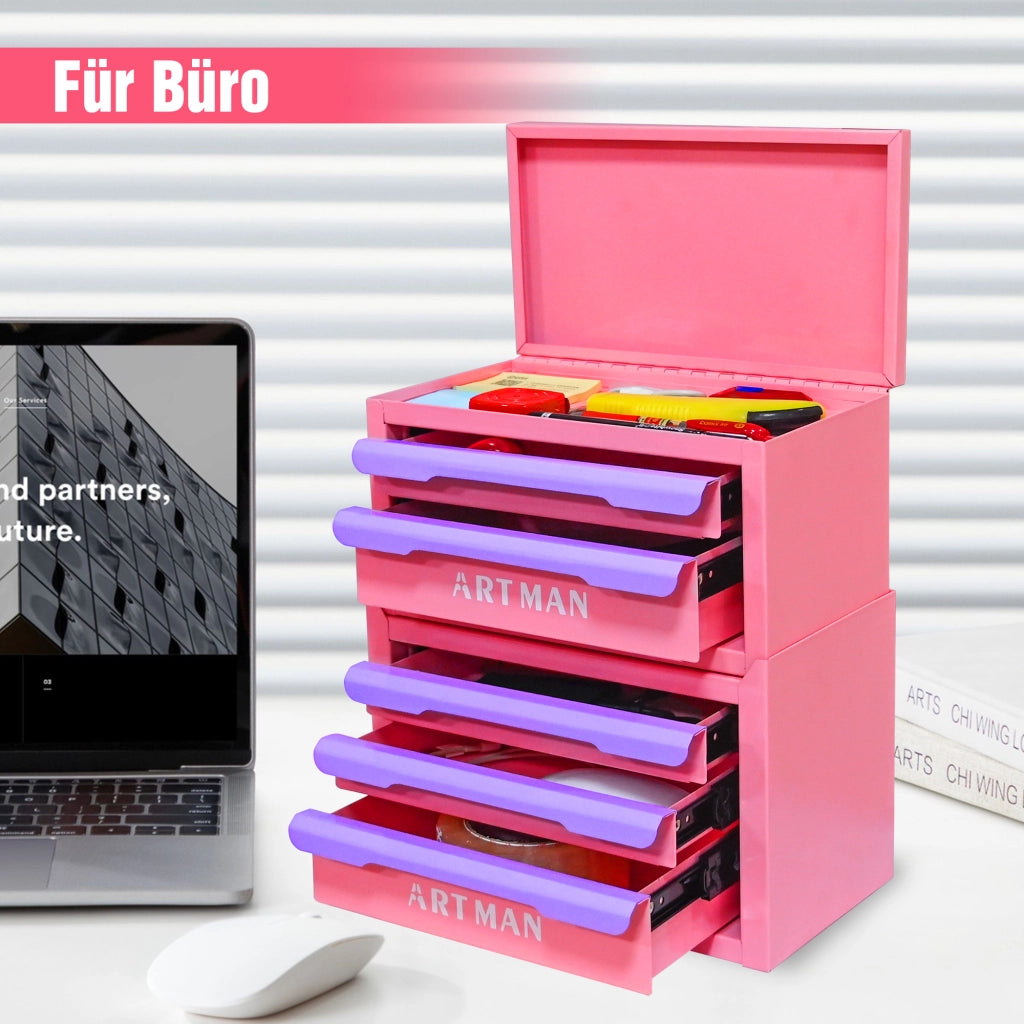 Cassettiera organizer a 5 cassetti in acciaio laminato a freddo rosa e viola per cosmetici e ufficio