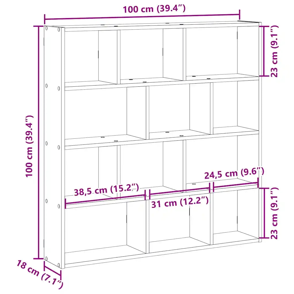 Mensola a Cubo da Muro 12 Scomparti Truciolato Grigio Cemento 860007