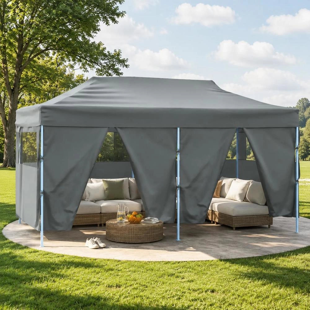 Professional Foldable Party Tent With 4 Side Walls, 3x6m, Steel, Anthracite