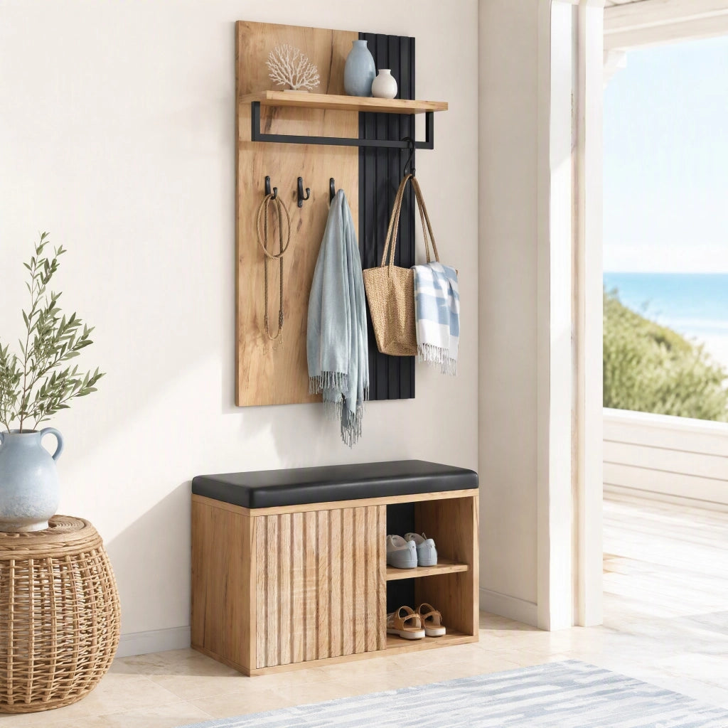 Mobile ingresso con panca imbottita e scarpiera 70x36x146 cm