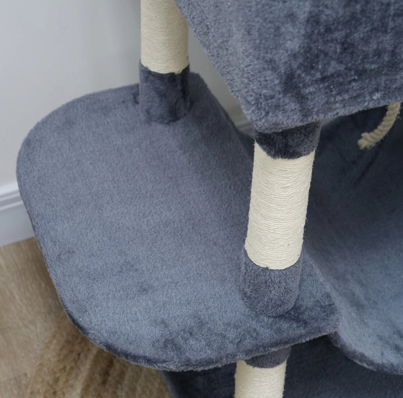 Tiragraffi per gatti 206 cm con cucce e amache grigio scuro