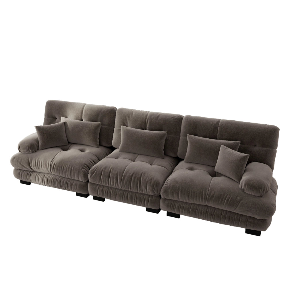 Divano angolare modulare 3 posti 313x77x81 cm in ciniglia marrone