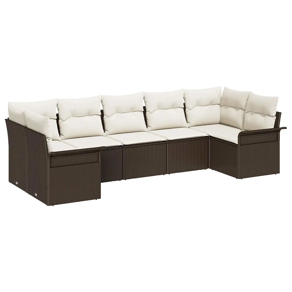 Set Divano da Giardino con cuscino 7 pcs Marrone Poly Rattan