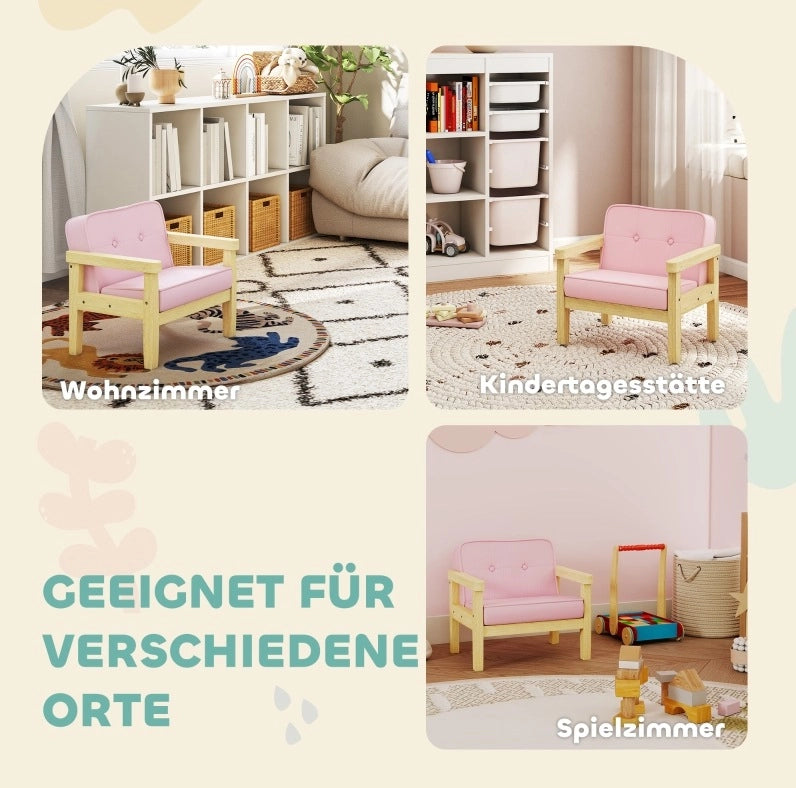 Poltroncina rosa per bambini con rivestimento effetto velluto