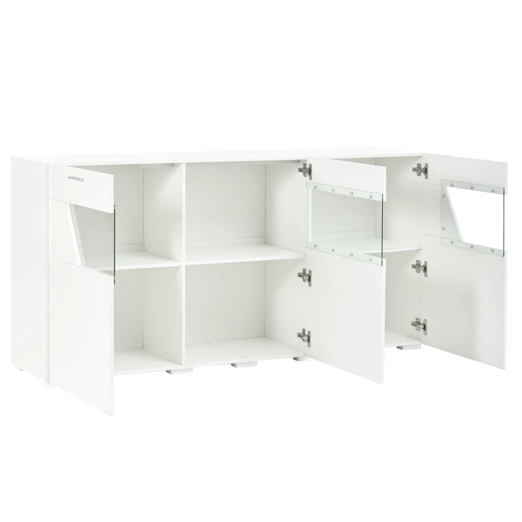 Sideboard con illuminazione LED controllabile via app, 3 ante con frontali in vetro, superficie lucida, struttura in truciolato