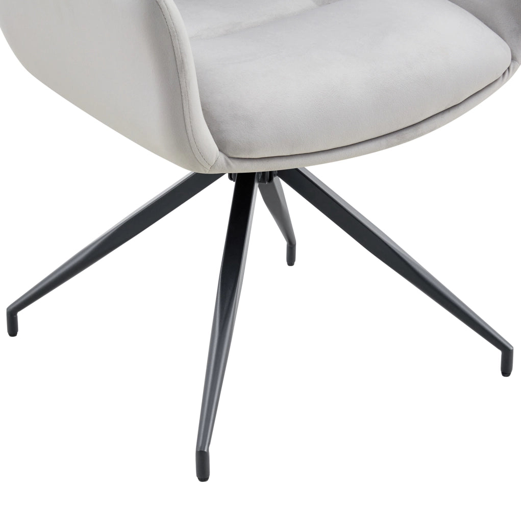 Sedia da pranzo girevole a 360° imbottita in tessuto grigio chiaro e metallo nero HAVRYA