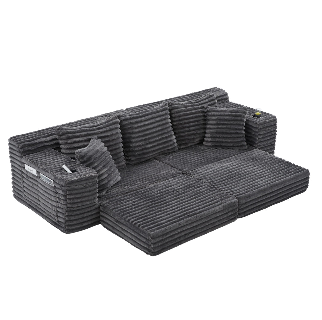 Divano letto 273x98x87 cm grigio scuro – convertibile in tessuto a coste