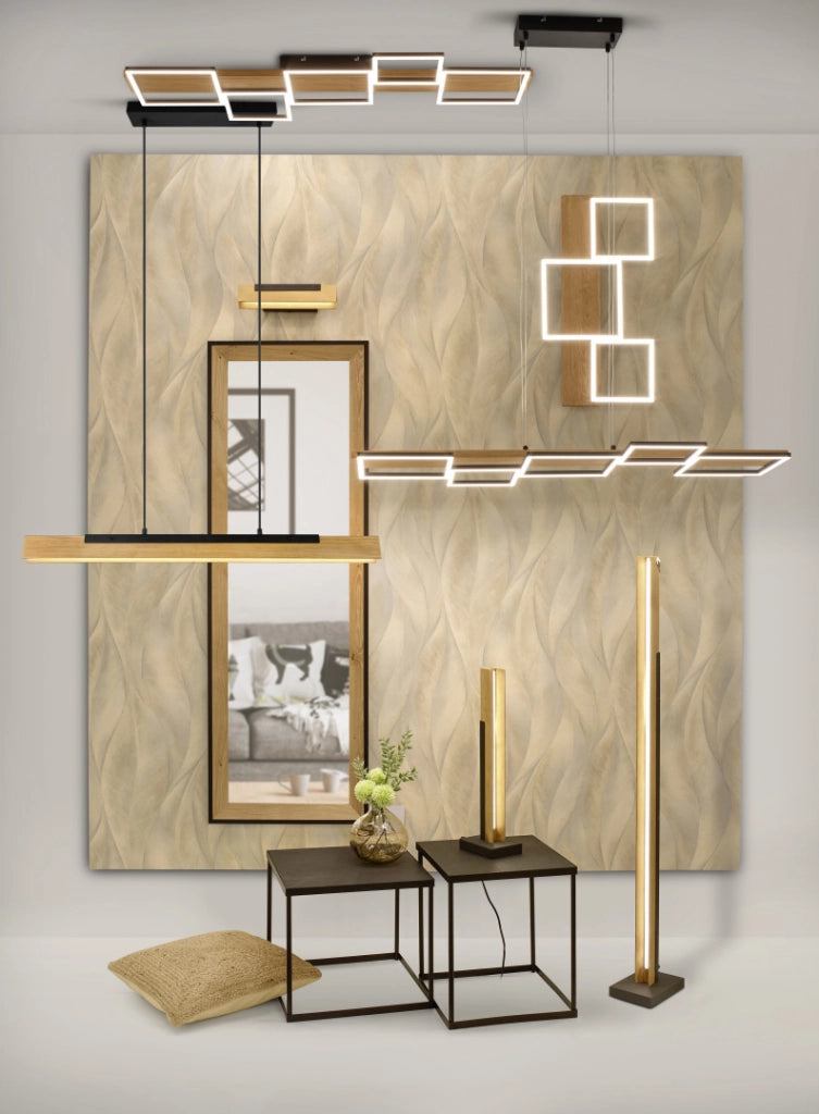 Lampada a sospensione LED Kerala nera legno 90cm Trio