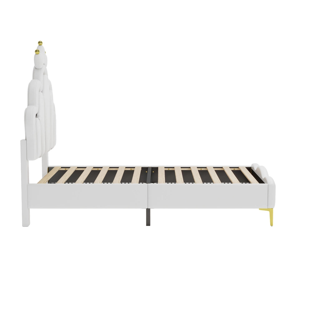 Crown Shape Princess Single Bed 90x200cm con strisce LED in PU bianca