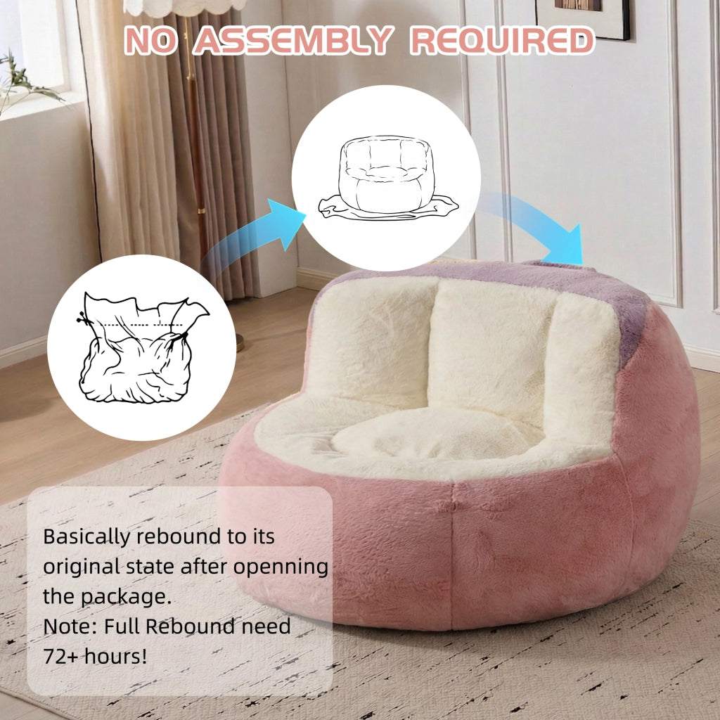 Poltrona pouf grande con imbottitura in schiuma sminuzzata, base antiscivolo e maniglia, in pelliccia sintetica multicolore