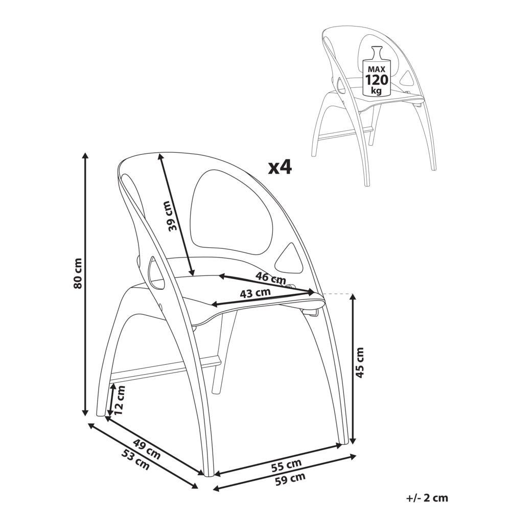 Set di 4 sedie da giardino in polipropilene grigio plastica leggera e resistente agli agenti atmosferici per interni e per esterni.