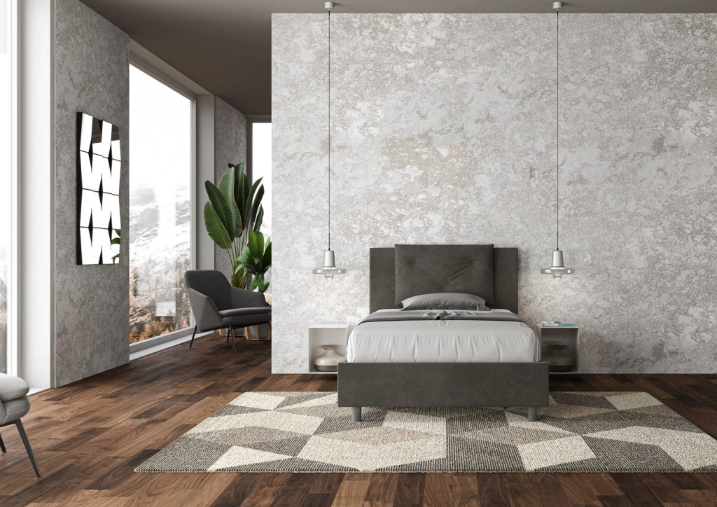 BS COM Letto singolo con rete imbottito 100x210 microfibra grigio