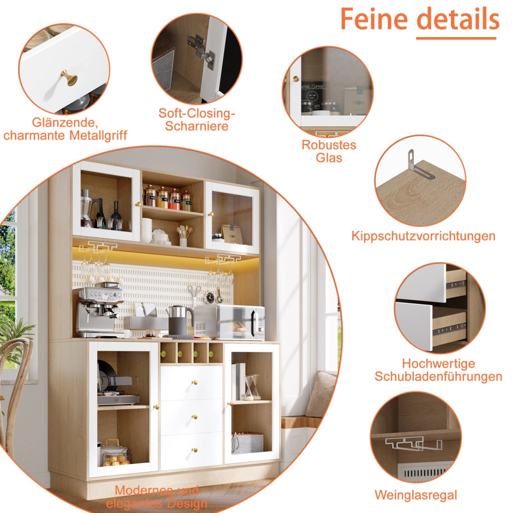 Hochschrank mit smartem LED-Licht, Weinregal und verstellbaren Einlegeböden, 140x40x185,7 cm, Weiß