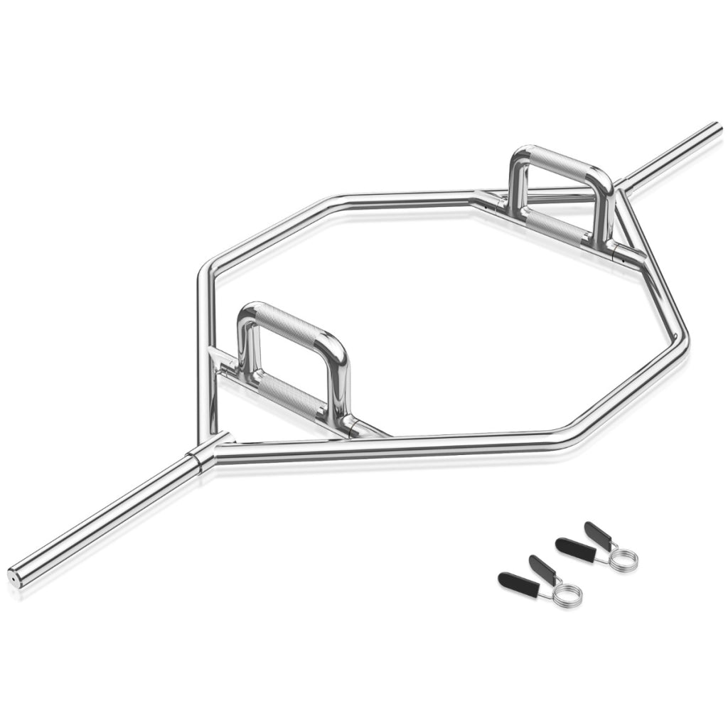 Barra trapezoidale pesante con maniglie liscie o sollevate per squat, Bilanciere trapezoidale olimpico 142x62x13cm Argento
