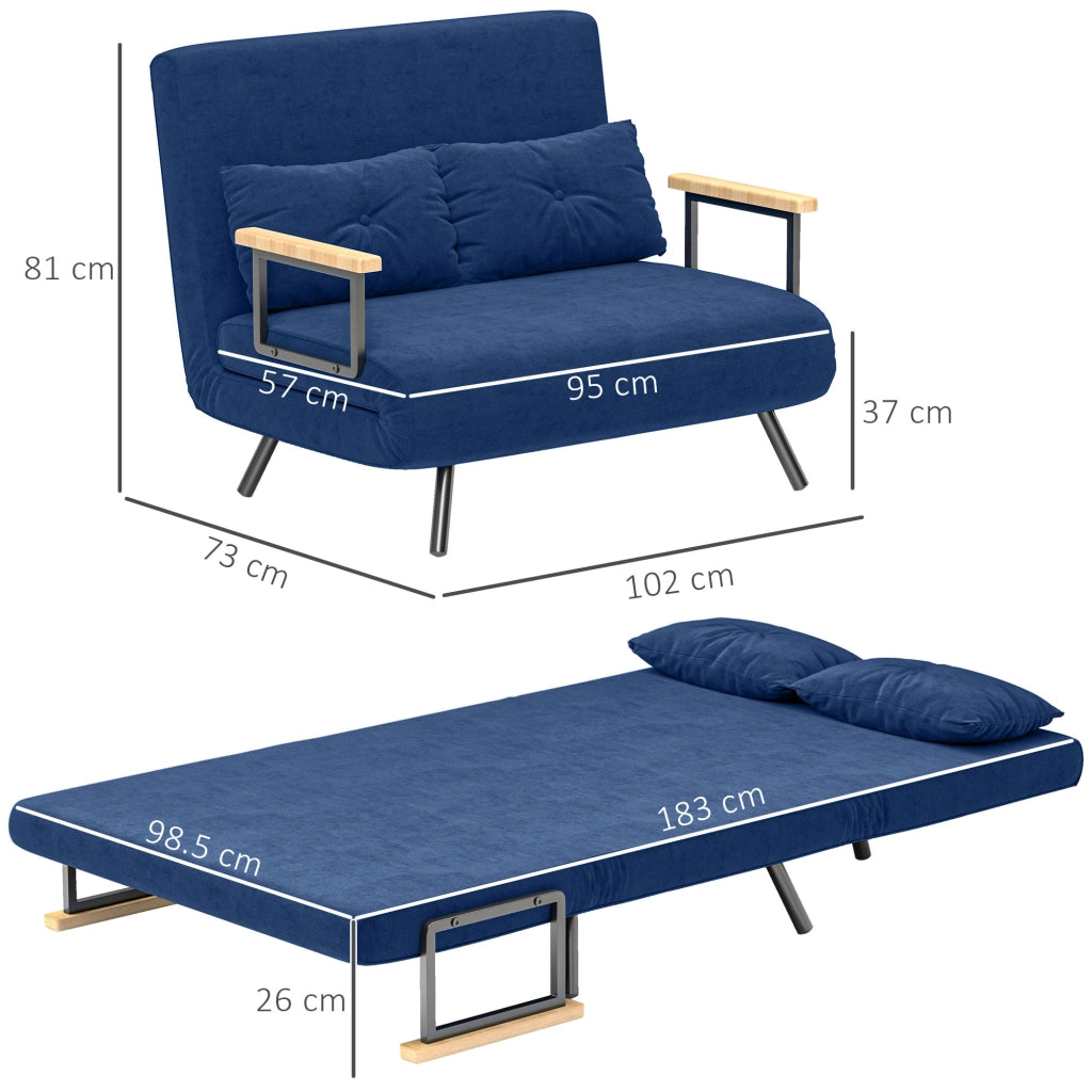 Divano Letto in Tessuto Velluto con Schienale Regolabile e Cuscini ¨C Zephmum ¨C 102x73x81 cm Blu